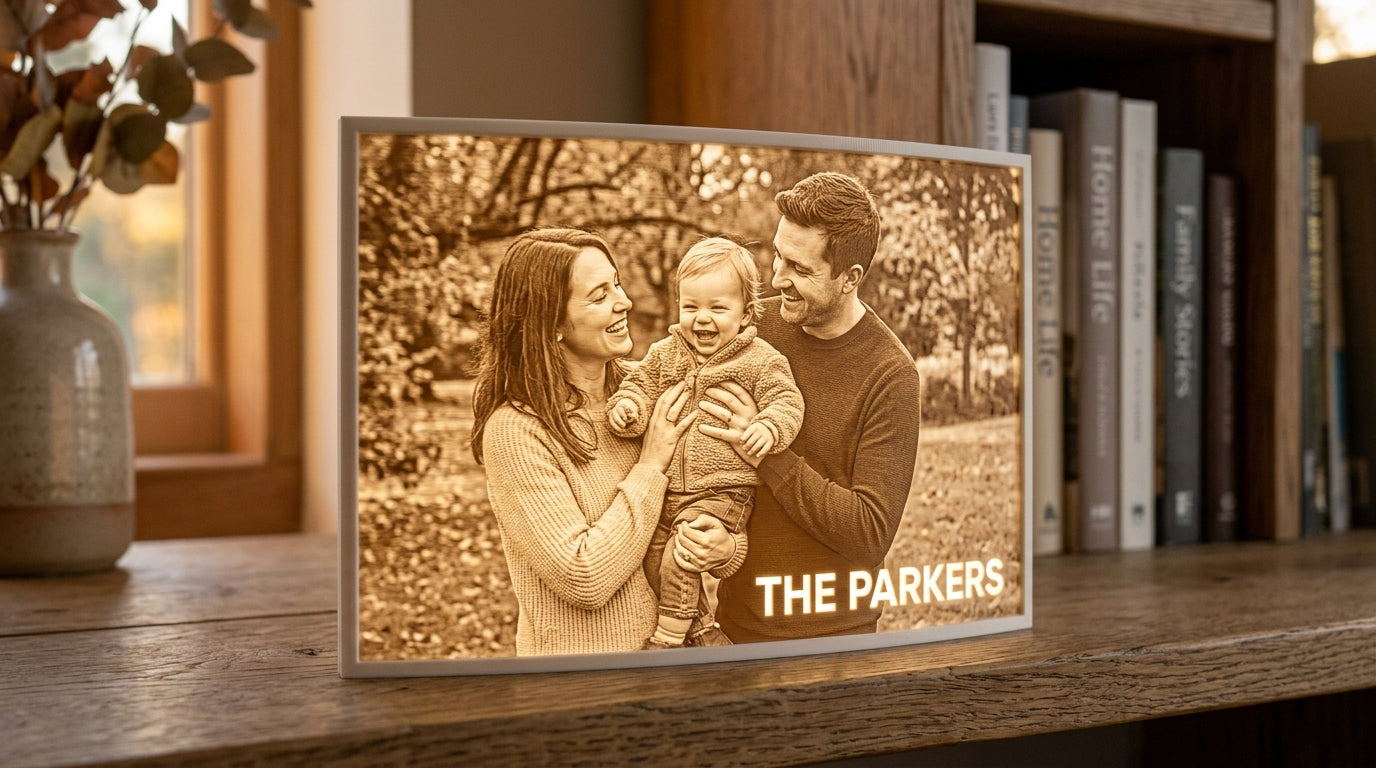 Family 3D Moment example - The Parkers on the bookshelf
