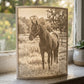 A horse as a 3D Moment, glowing on a windowsill