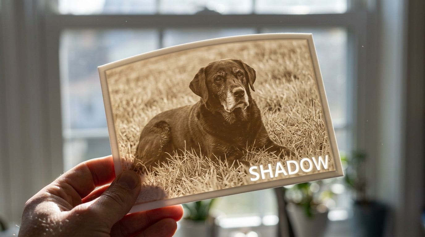 Memorial 3D Moment example - Shadow the labrador held to the window
