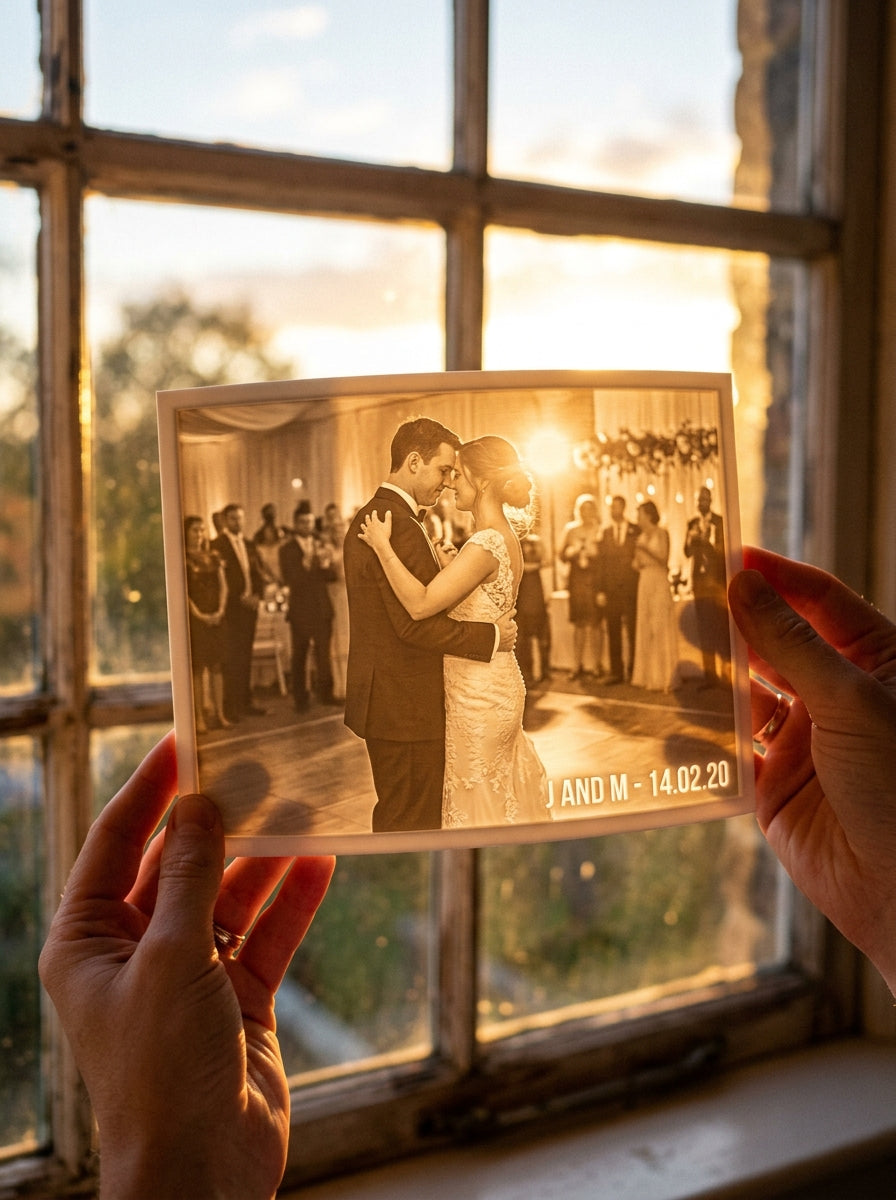 Love story example - first dance held to the sunset